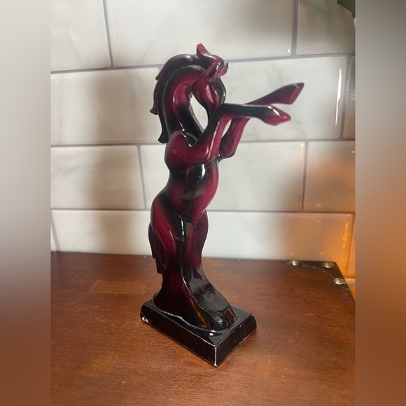 Wild Horse Stallion Asian Figurine Resin Deep Red Pink - Picture 6 of 12